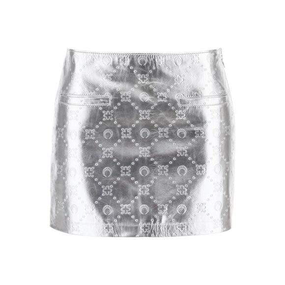 Debossed Moonogram Mini Skirt in Laminated Leather - Picture 1 of 4